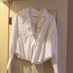 We The Free White Ruffle-Trim Button Down Blouse